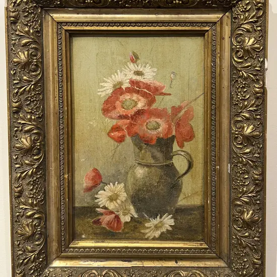 Unsigned Gilt Framed Floral Still Life - Oil on Canvasboard