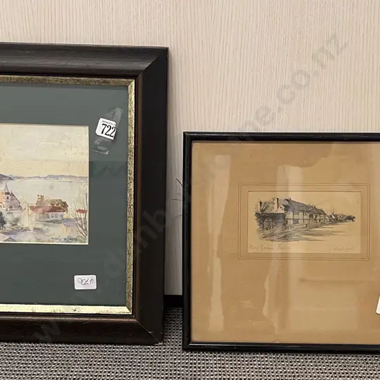 Mabel Withers - Watercolour together with Two Small Architectural Etchings