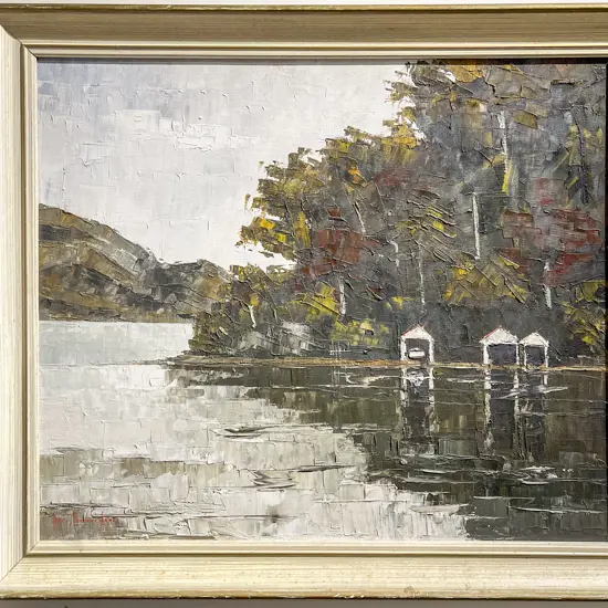 Kerry Landon-Lane - Sounds Boatsheds - Oil on Board