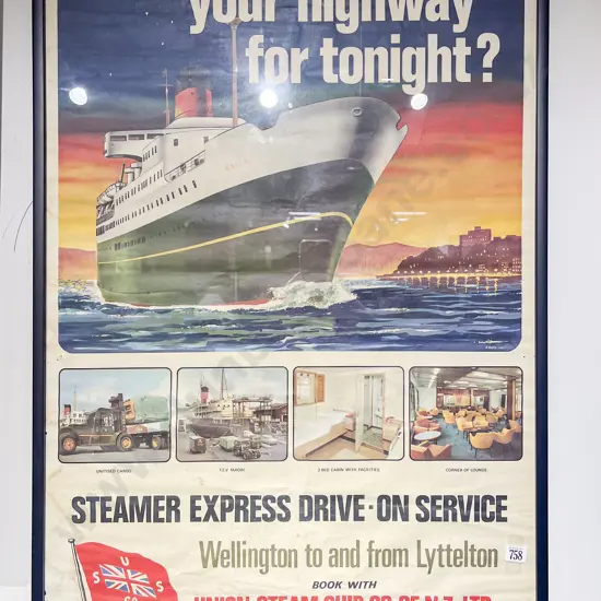 Framed Union Steamship Co Advertising Poster