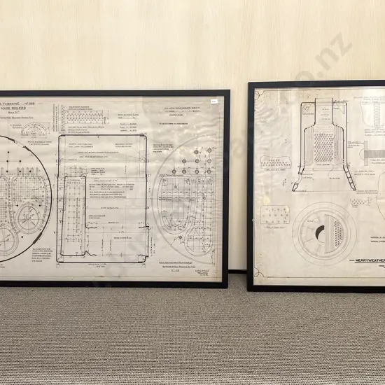 Two Framed Vintage Boiler Blueprints