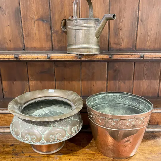 Art Nouveau Copper Planter, Other & Vict Watering Can