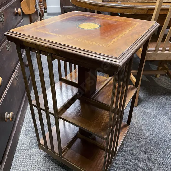 Inlaid Mahogany Revolving Bookcase