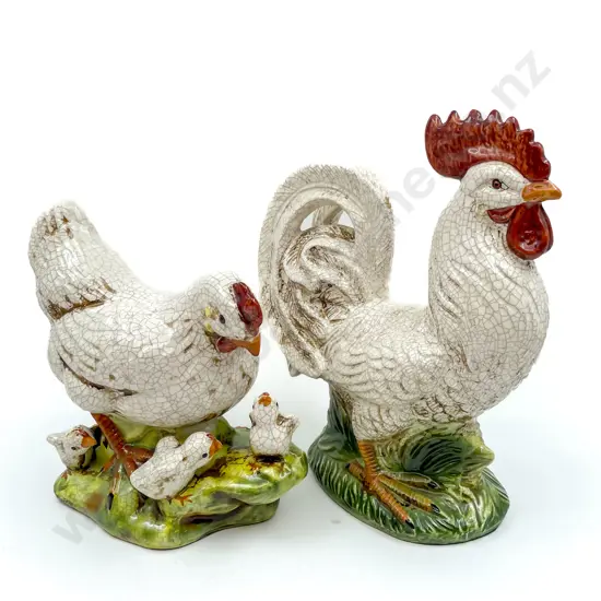 Two Crackle Glazed Chook Ornaments