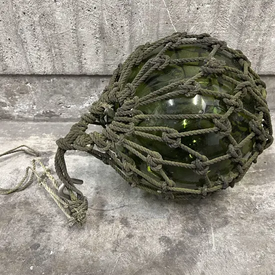 Vintage Green Glass Rope Bound Bouy