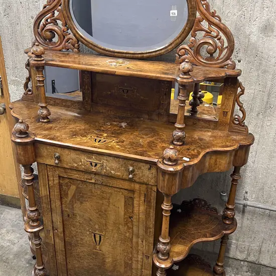 Victorian Burr Walnut Inlaid Credenza