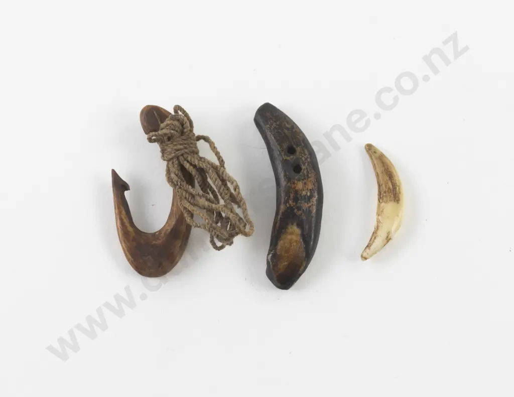 Tooth Pendant together with Bone Pendant and Stained Bone Fish Hook Image 1++