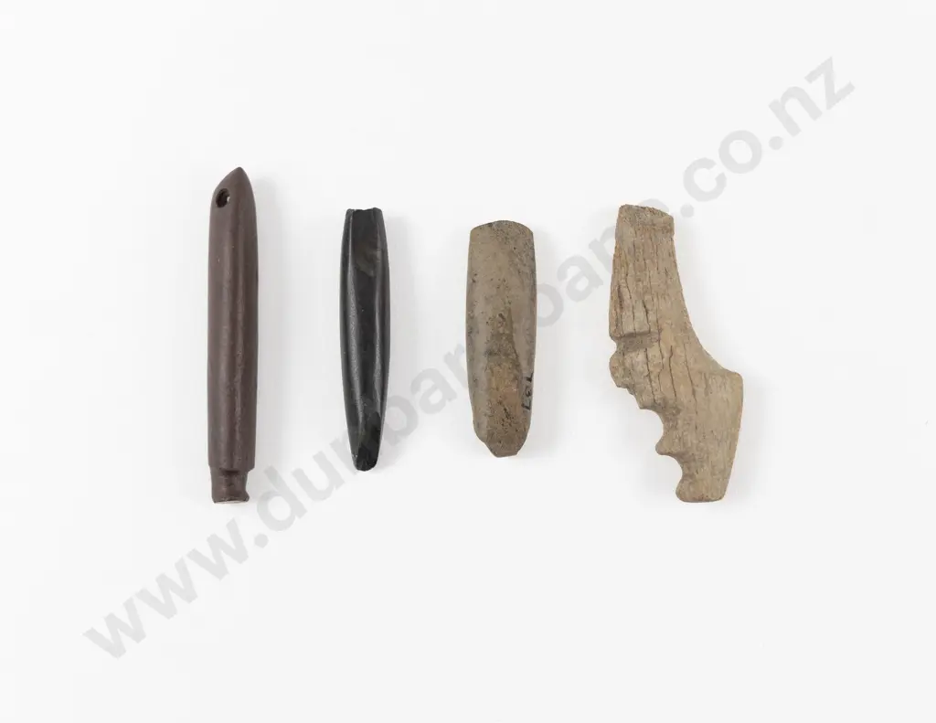 Two Small Fine Toki with Stone Fish Hook Shank and Bone Carving Image 1++