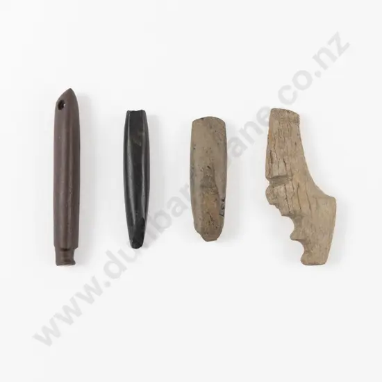 Two Small Fine Toki with Stone Fish Hook Shank and Bone Carving