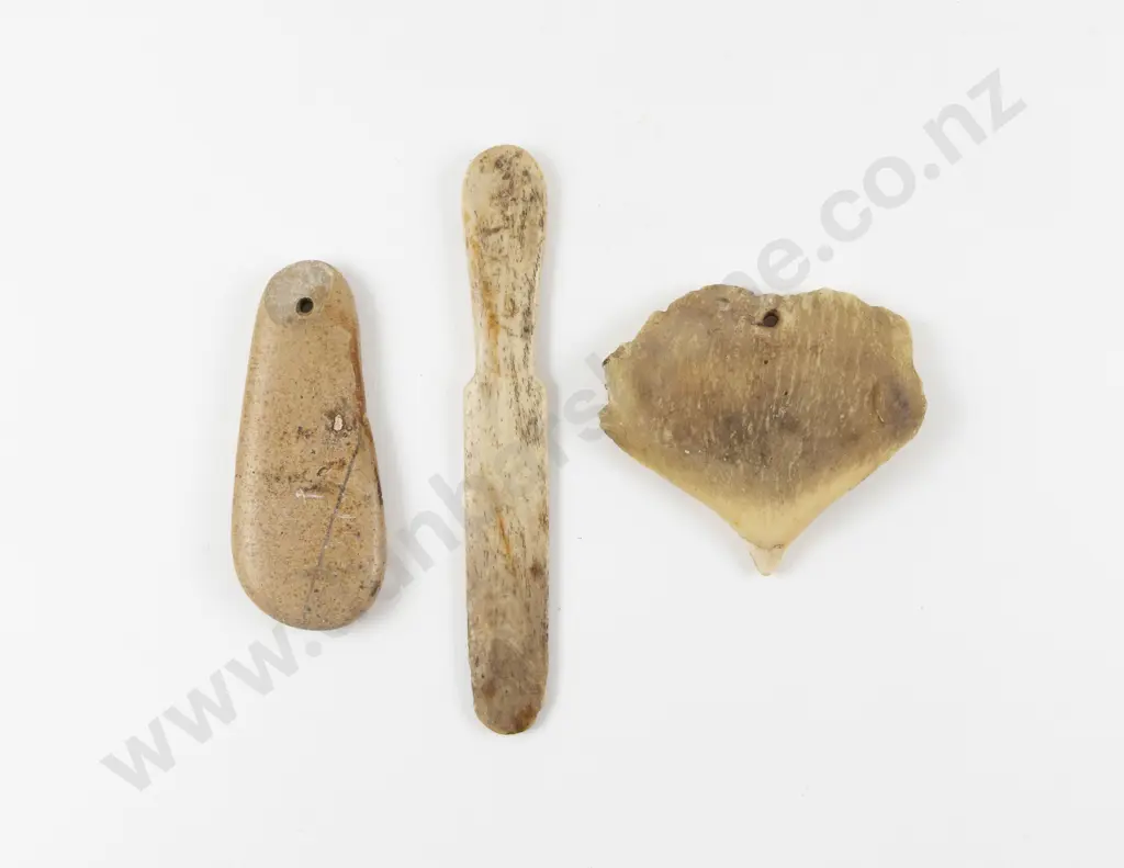 Shark Tooth Pendant with Rounded Stone Pendant and Bone Knife Image 1++