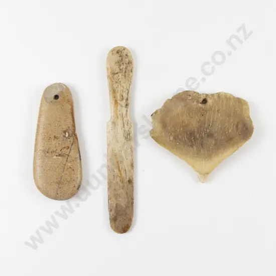 Shark Tooth Pendant with Rounded Stone Pendant and Bone Knife