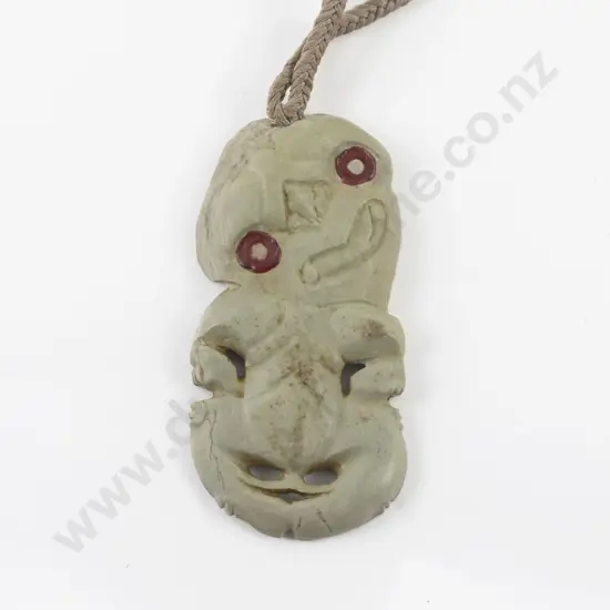Contemporary Stone Carved Hei Tiki of Light Green Colour