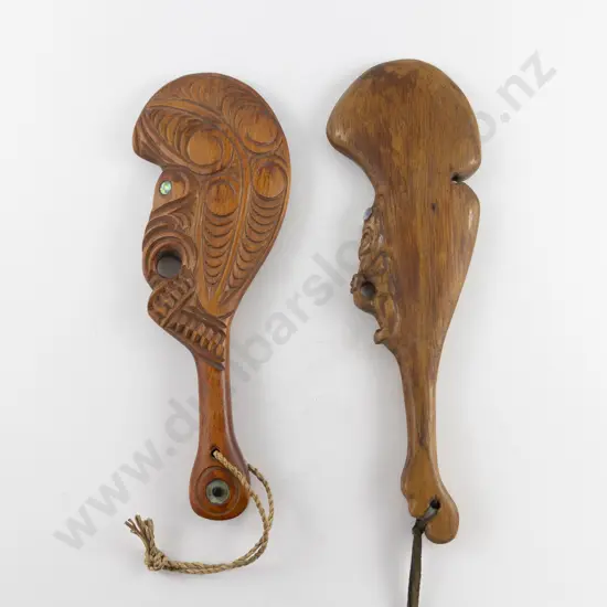 Two Modern Carved Wahaika (hand clubs)