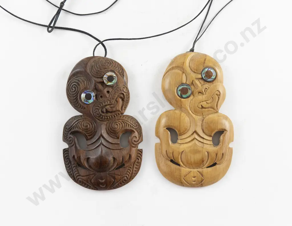 Two Carved Wooden Hei Tiki Image 1++