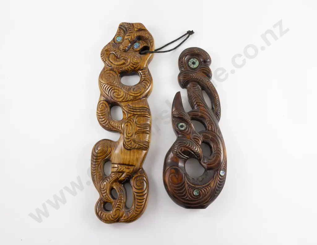 Two Modern Wooden Manaia Form Carvings Image 1++