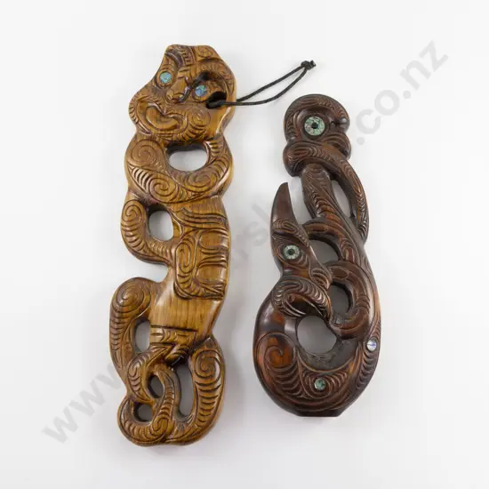 Two Modern Wooden Manaia Form Carvings