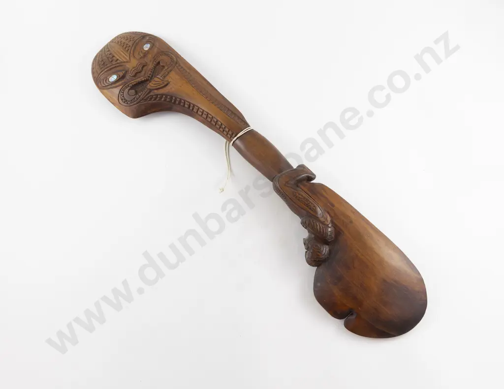Large Carved Wooden Double Headed Hand Club Image 1++