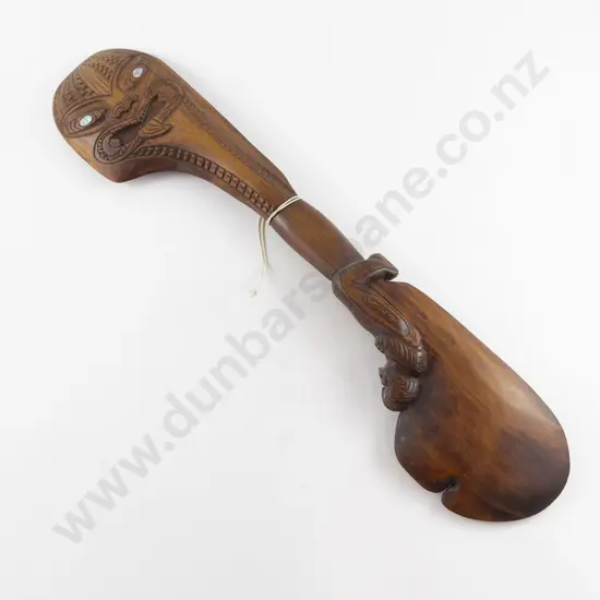 Large Carved Wooden Double Headed Hand Club