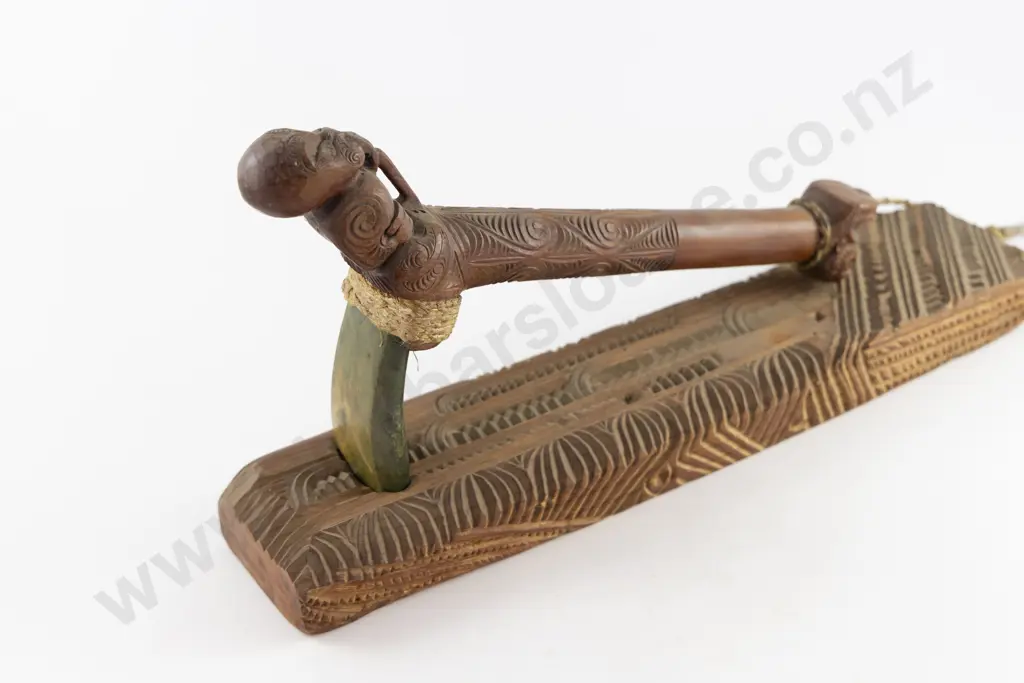 Modern Greenstone Hafted Adze on Stand Image 1++