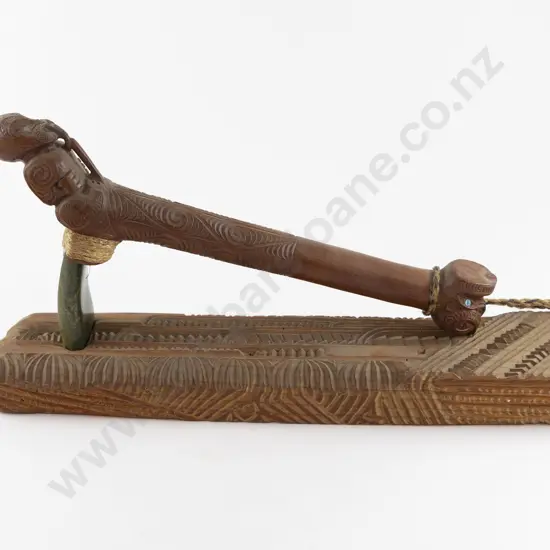 Modern Greenstone Hafted Adze on Stand