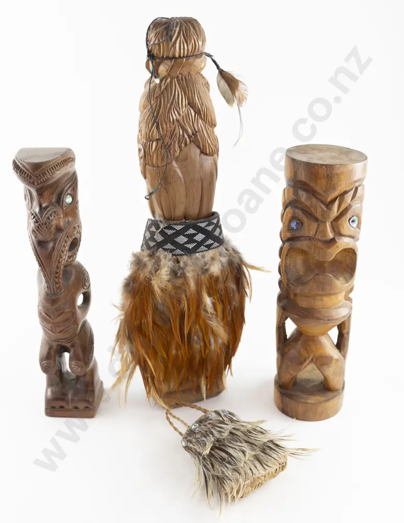 Three Modern Wooden  Carvings with paua inset Image 1++