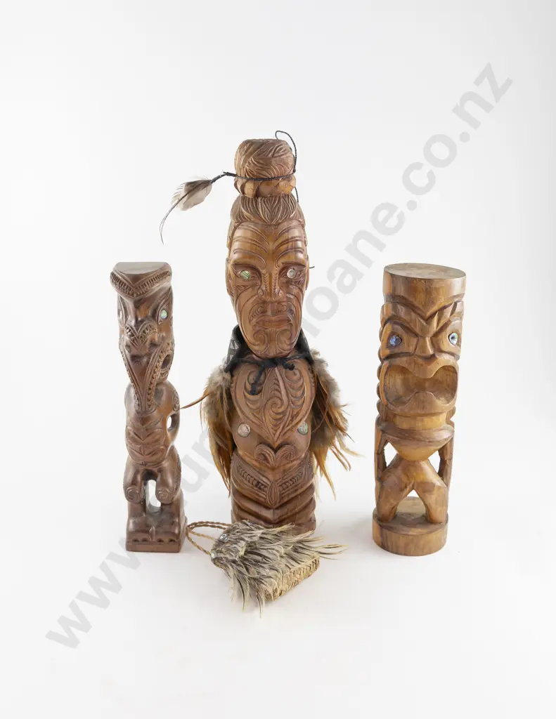 Three Modern Wooden  Carvings with paua inset Image 1++
