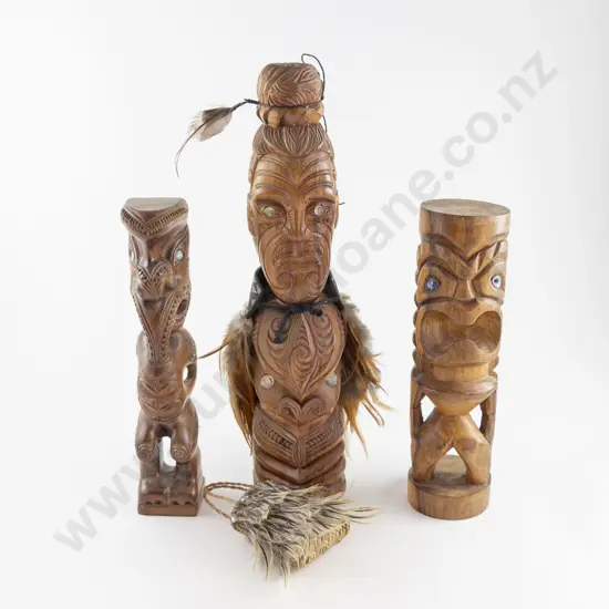 Three Modern Wooden  Carvings with paua inset