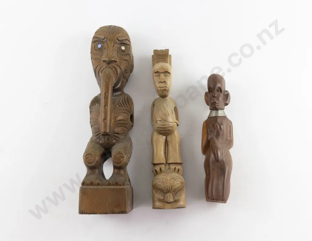 Two Modern Wooden Māori Carvings and other (3) Image 1++