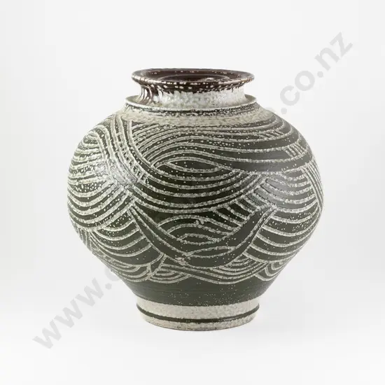 Roy Cowan Green Salt Glazed Floor Vase