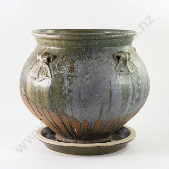 Large Peter Alger Semi Glazed Jardiniere & Saucer