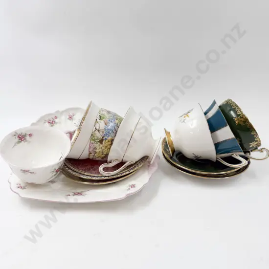 Seven Shelley Cup and Saucers with Cake Plate