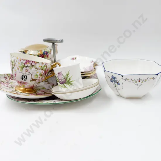 Shelley Dishes and Allover Floral China With Cake Stand