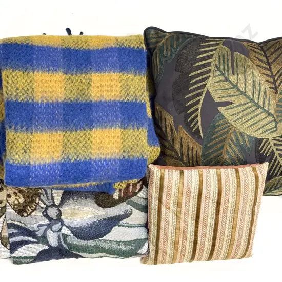 Wool Travel Blanket with Other and Two Cushions