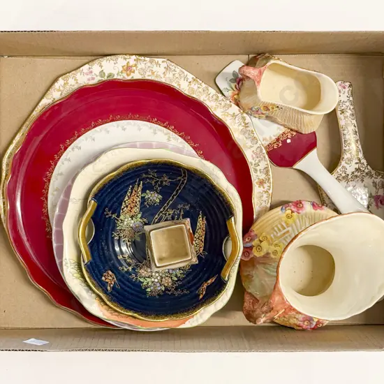 Two Pavlova Plates with Slicers and Assorted China