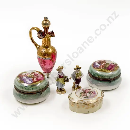 Three Late Vict. Trinket Boxes with Pair of Figures and Fancy Scent Ewer