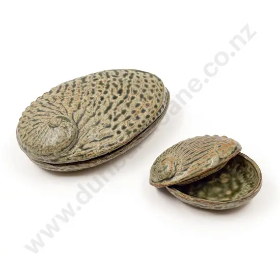 Large and Small Shining Fossil Pottery Paua Dishes