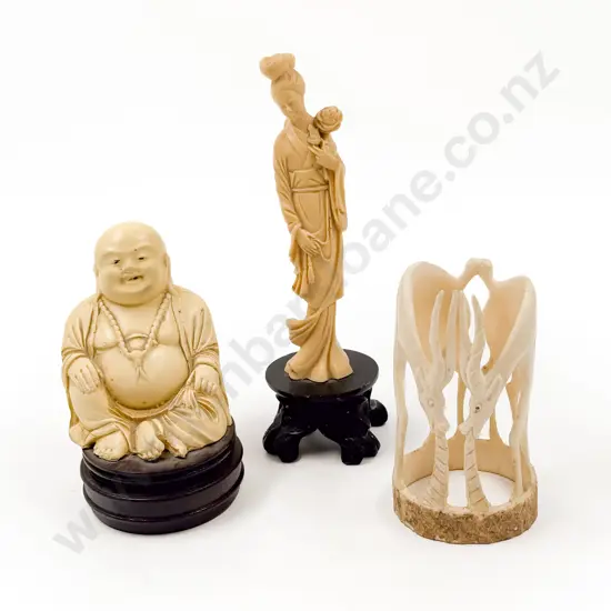 African Ivory Antelope Carving with Two Resin Figures