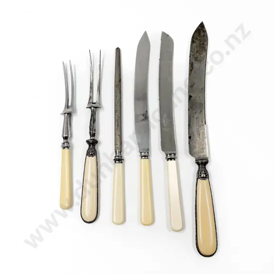 Antique Steel Carving Knife and Fork with Four Piece Carving Set