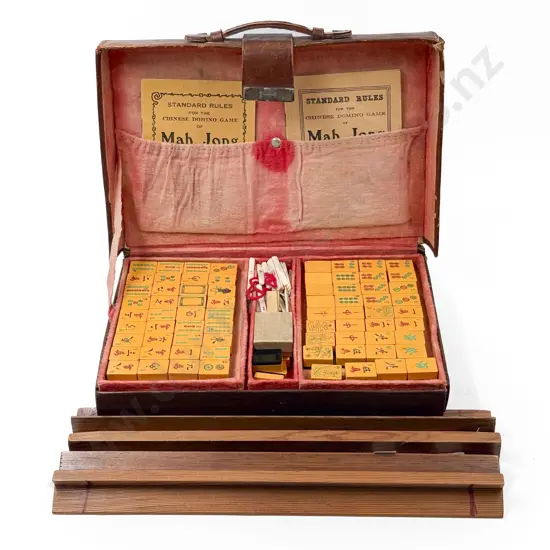 Leather Cased Mahjong Set & Counter Holders