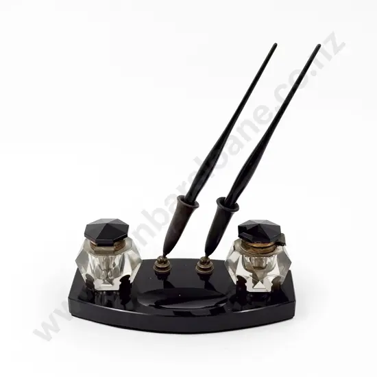 Art Deco Black Glass Desk Stand