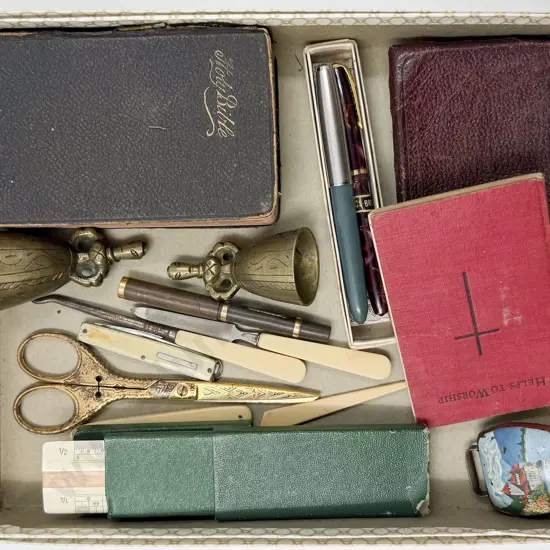 Quantity of Assorted Vintage Collectibles including Bone Handled Button Hook Parker Pen etc