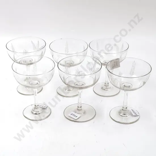 Six Etched Glass Champagne Coupes