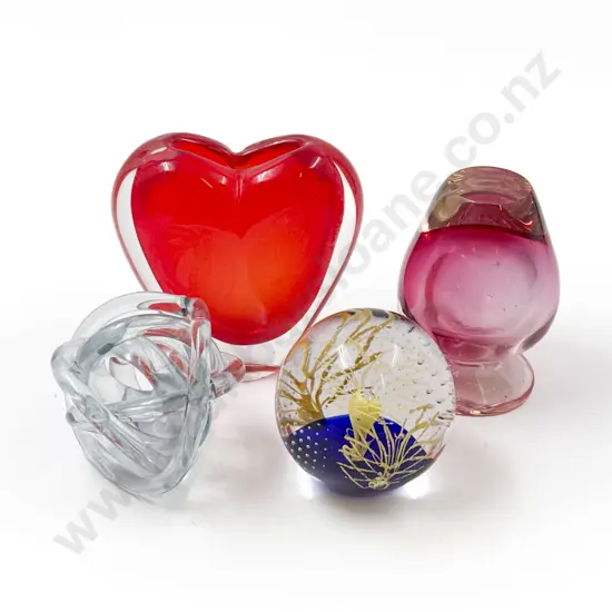 Murano Heart Form Vase (Faults) together with Boxed Paperweight & Two Others