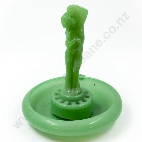 Art Deco Jade Glass Float Bowl & Figure