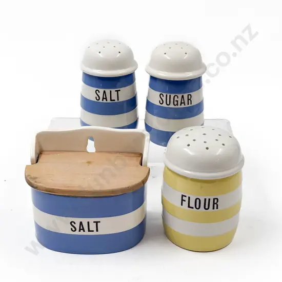 T G Green Cornish Ware Salt Sugar & Flour Castors together with Salt Cellar