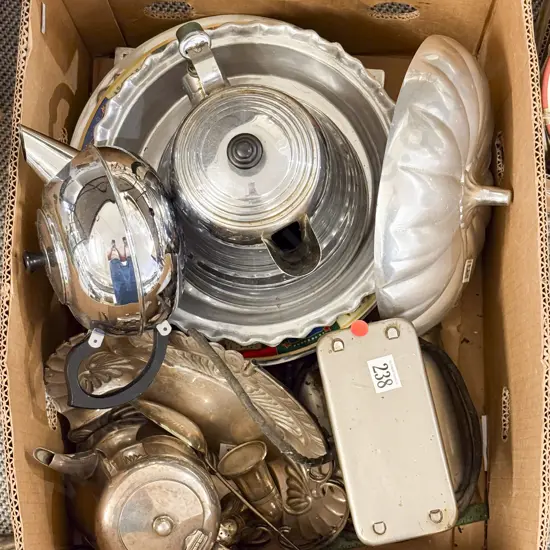 Box Quantity of Assorted Metal Ware incl Hot Water Jug & Vintage Toaster