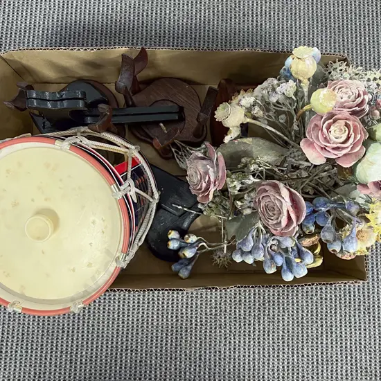 Box of Assorted incl Plate Stands & Floral Display