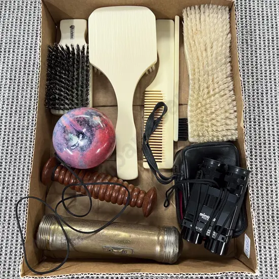 Box of Assorted Vintage Items incl Pocket Binoculars