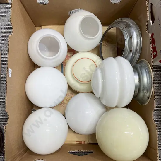 Box of Assorted Art Deco Glass Shades etc