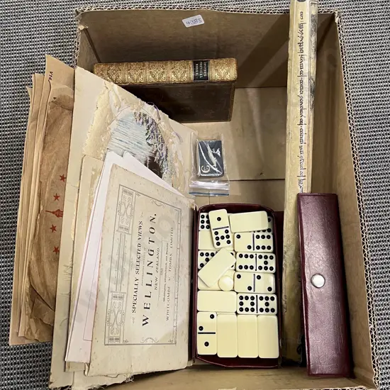 Box of Assorted incl Dominoes & Various 78rpm Records